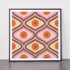 70s Disco Daisy Flower Pattern Framed Art Print
