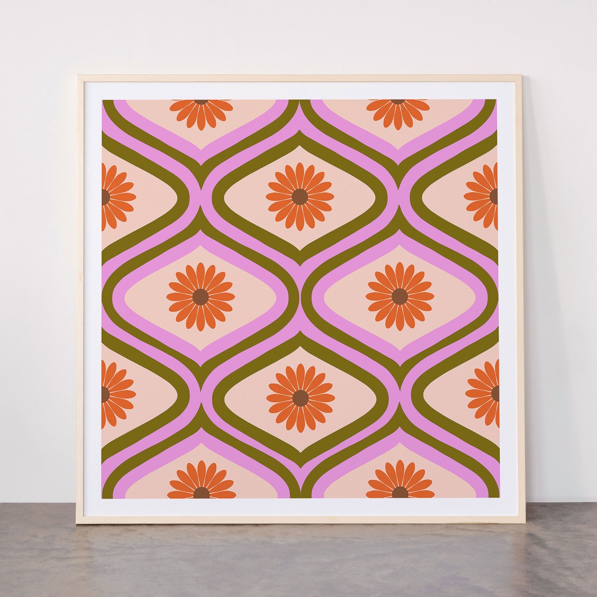 70s Disco Daisy Flower Pattern Framed Art Print