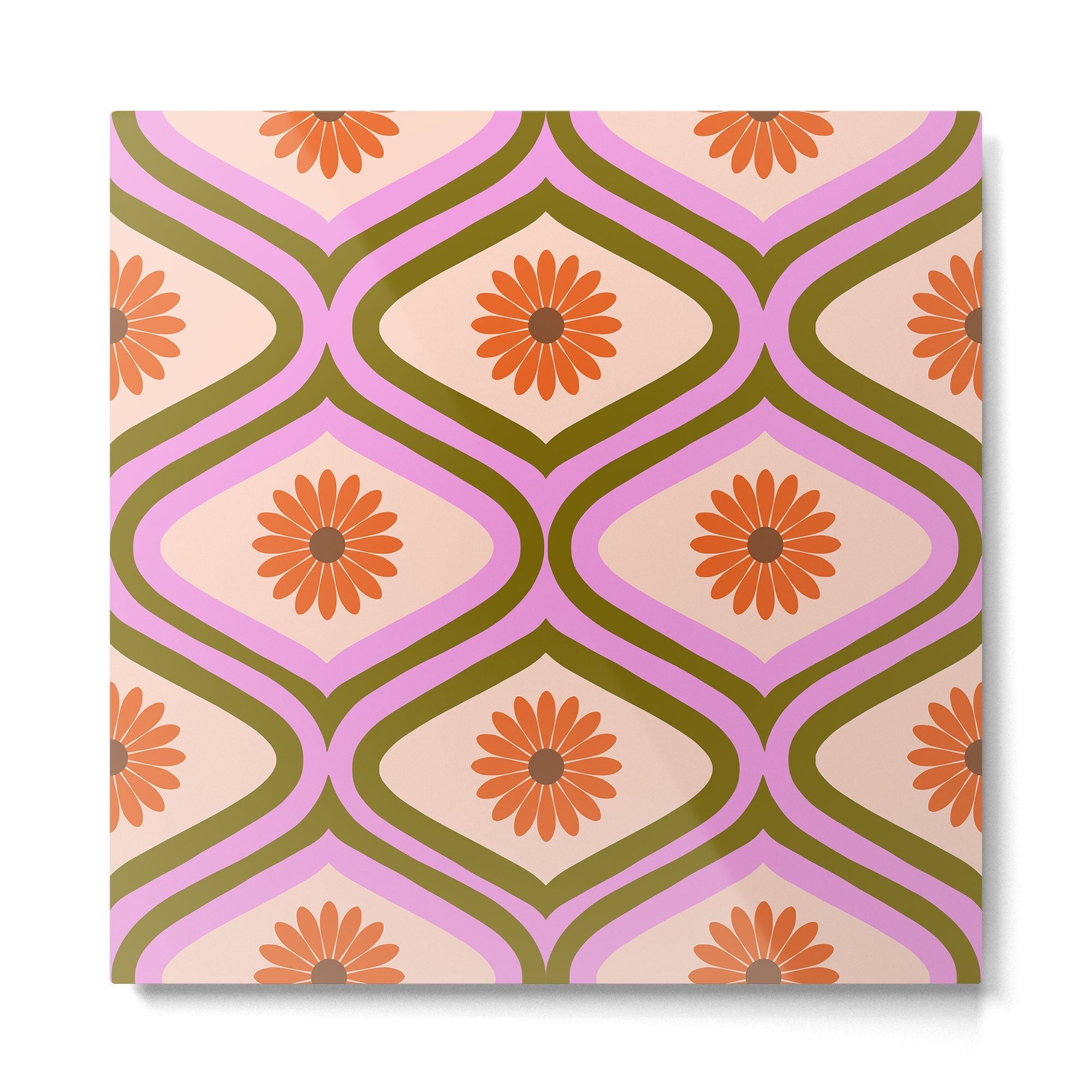 70s Disco Daisy Flower Pattern Metal Print