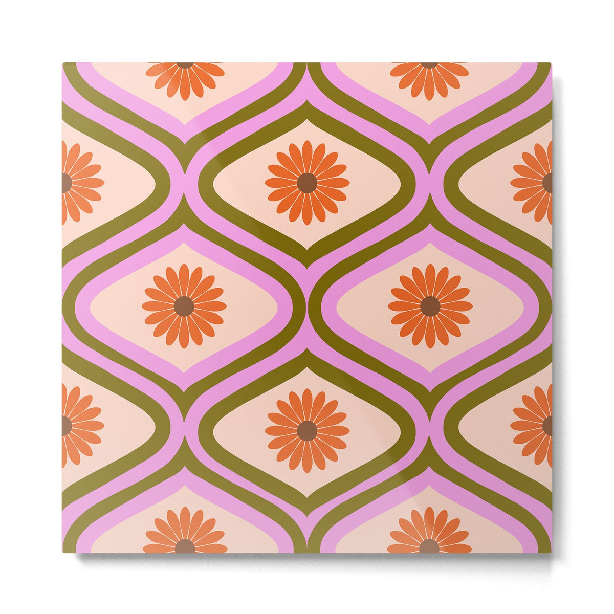 70s Disco Daisy Flower Pattern Metal Print