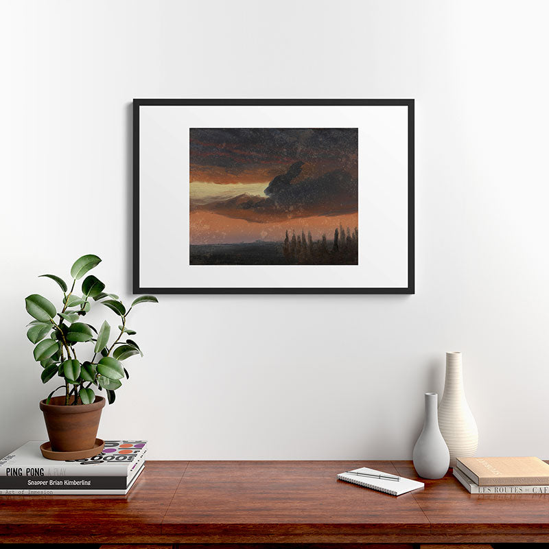 "Cloud Study over Poplars" by Knud Baade, circa 1830s-1840s Framed Art Print