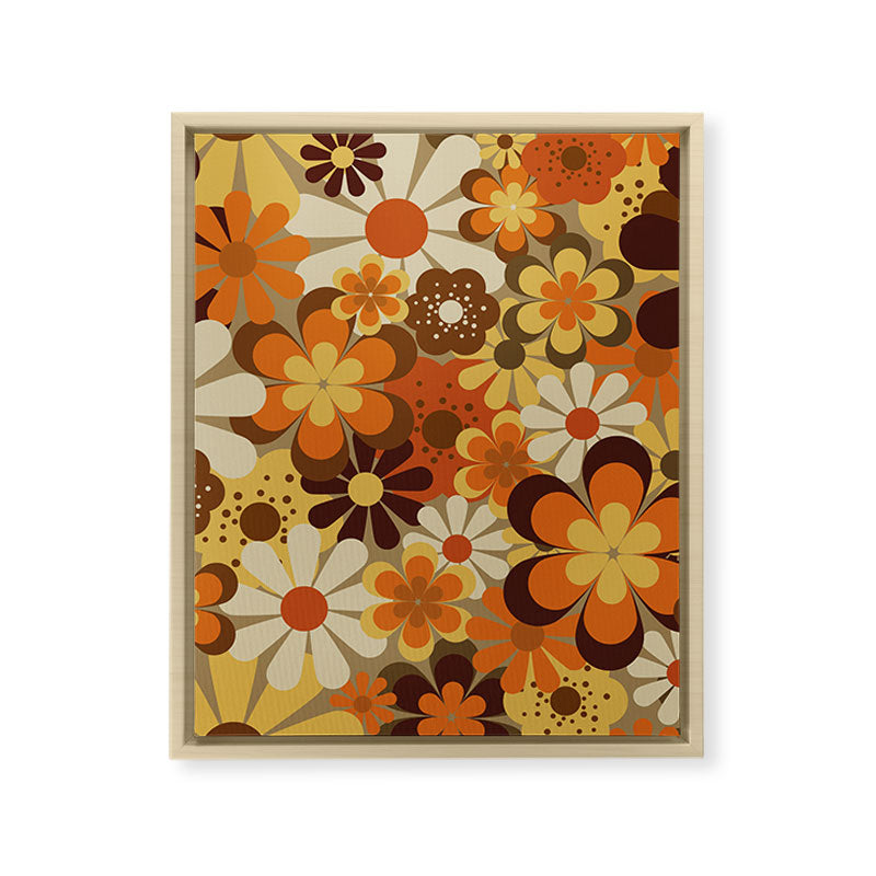 70's Floral Prints, Retro Art Framed Canvas Print