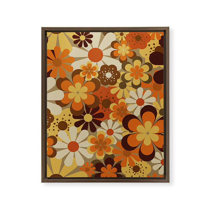 70's Floral Prints, Retro Art Framed Canvas Print
