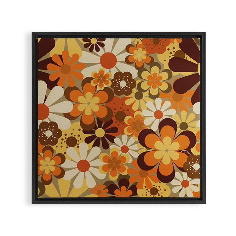 70's Floral Prints, Retro Art Framed Canvas Print