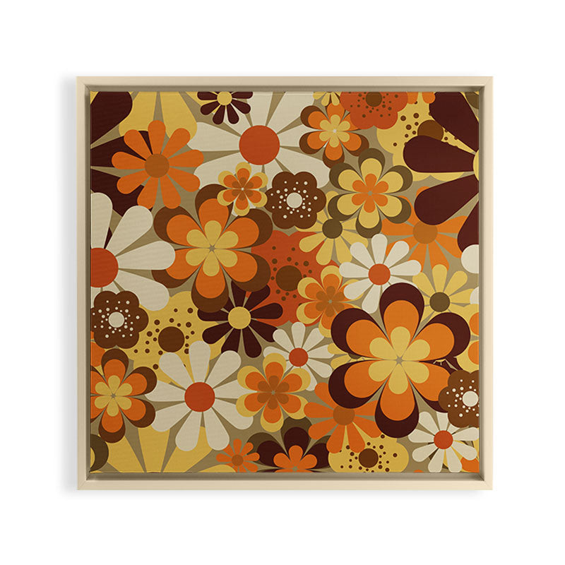 70's Floral Prints, Retro Art Framed Canvas Print