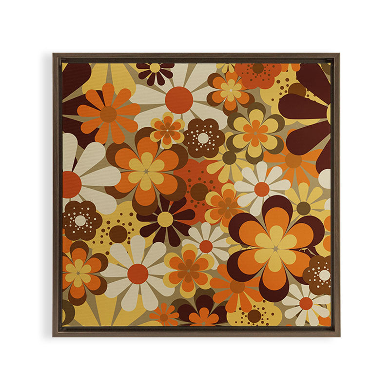 70's Floral Prints, Retro Art Framed Canvas Print