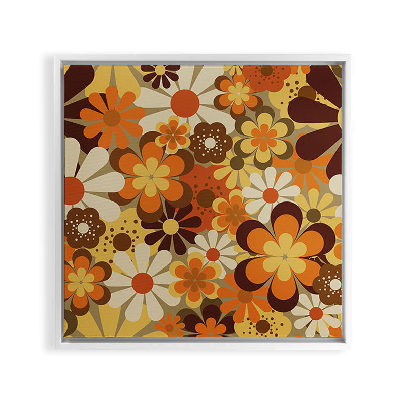 70's Floral Prints, Retro Art Framed Canvas Print