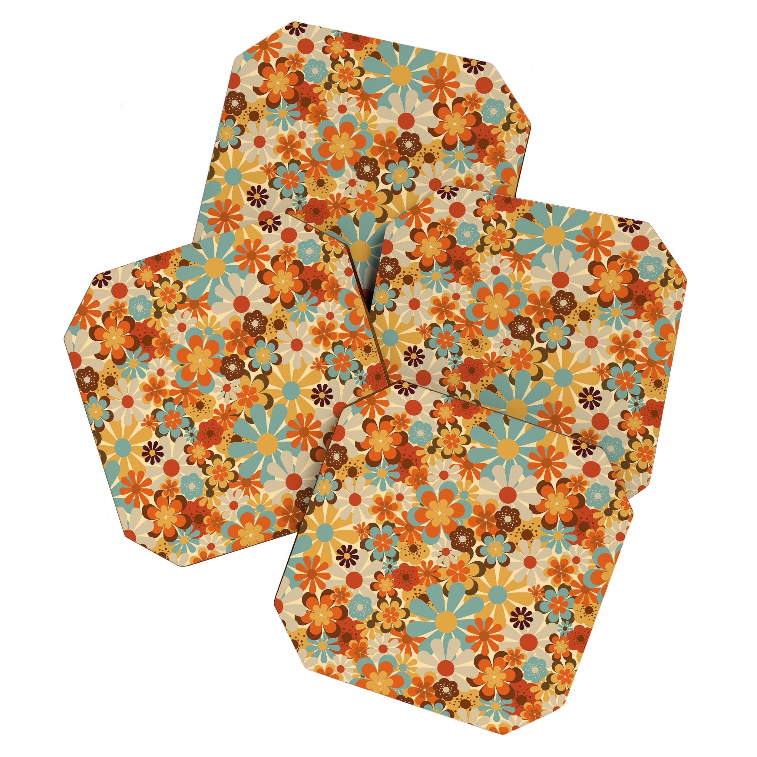 70's Retro Floral Patterned Prints Coaster