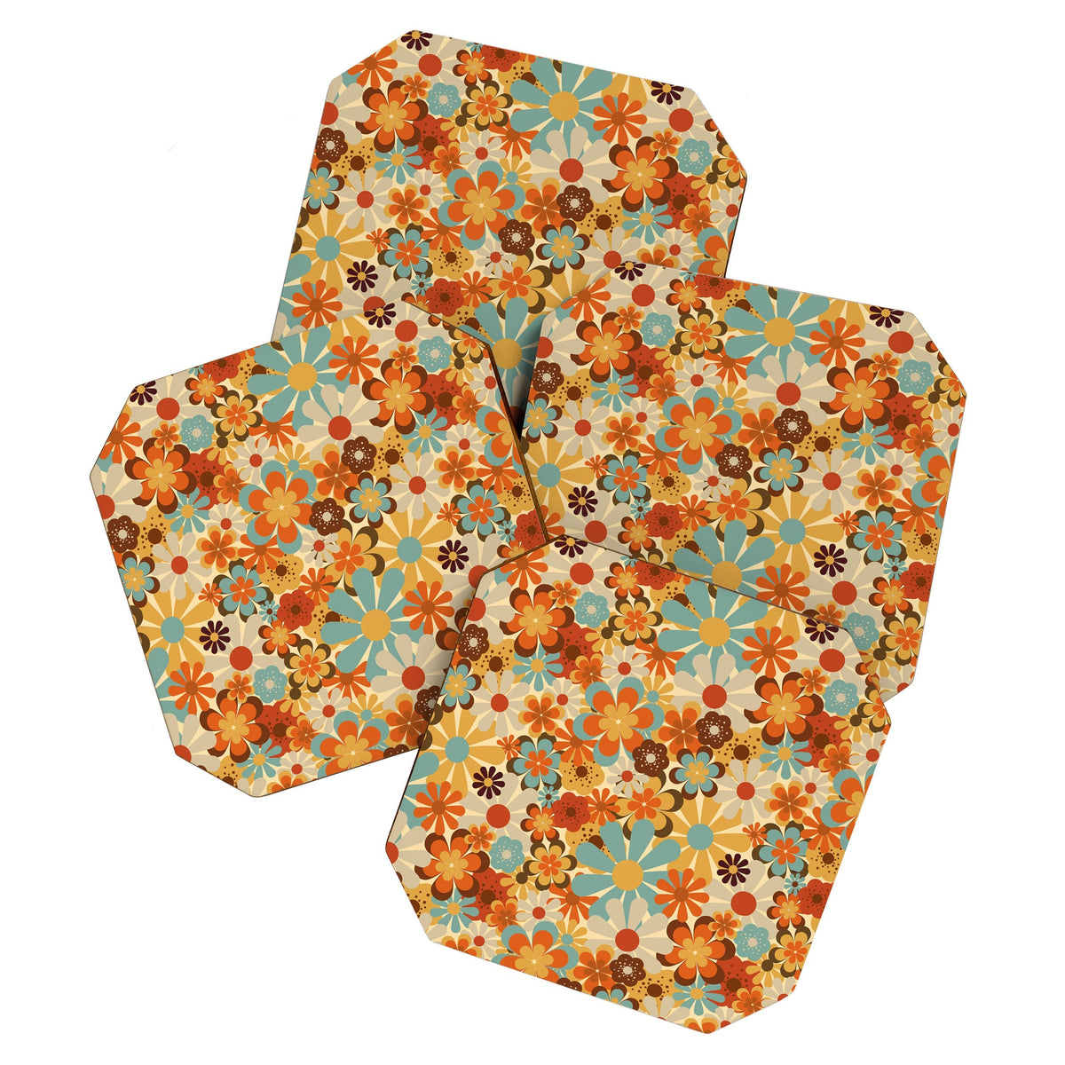 70's Retro Floral Patterned Prints Coaster