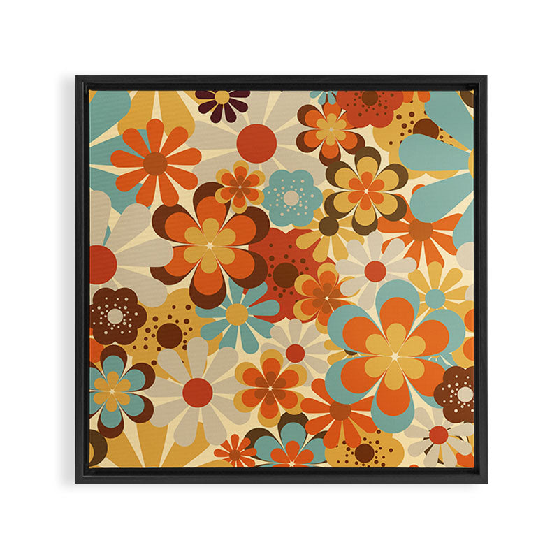 70's Retro Floral Patterned Prints Framed Canvas Print