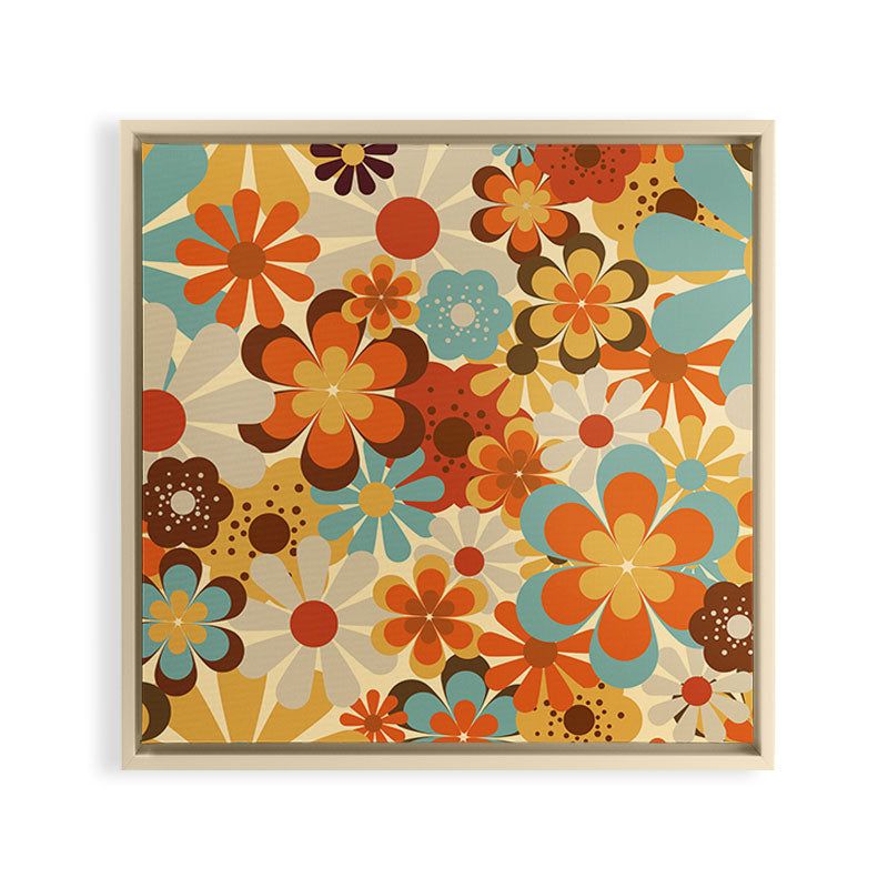 70's Retro Floral Patterned Prints Framed Canvas Print