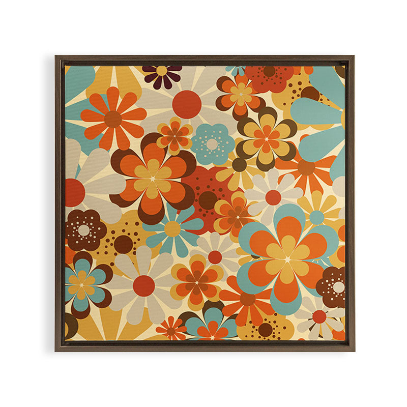 70's Retro Floral Patterned Prints Framed Canvas Print