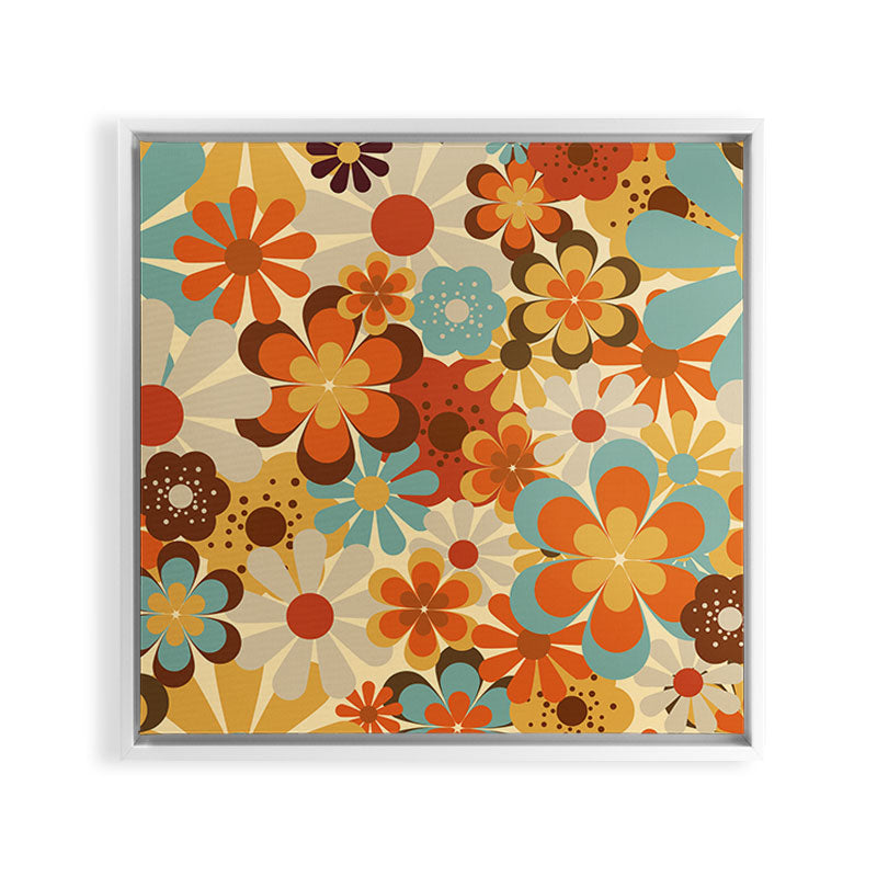 70's Retro Floral Patterned Prints Framed Canvas Print
