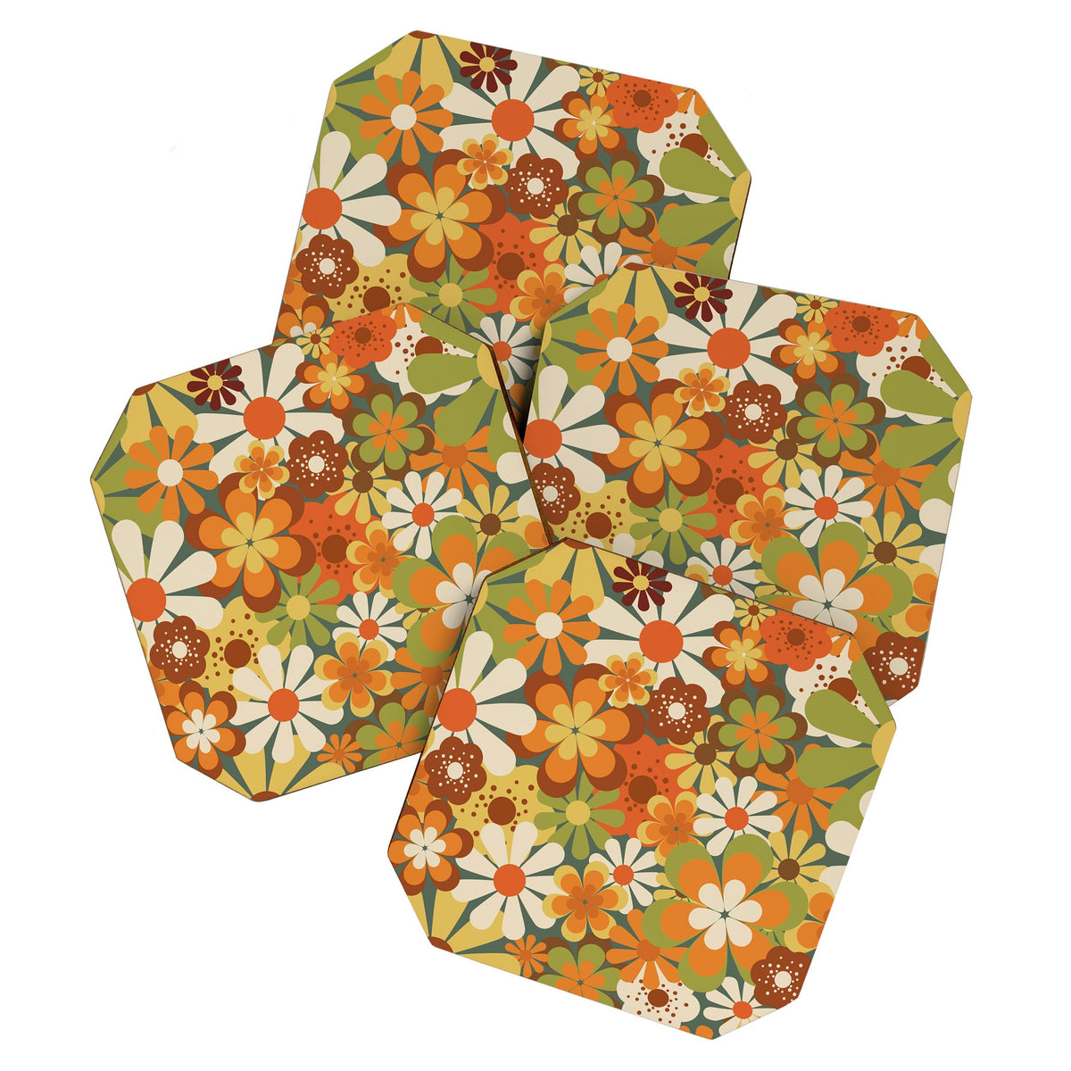 70's Retro Flowers Print Coaster