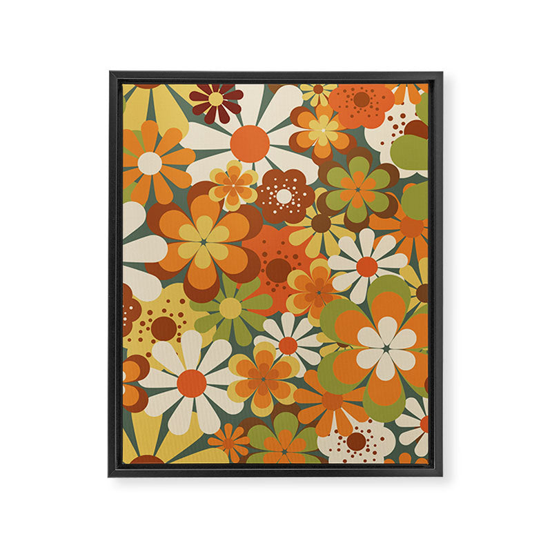 70's Retro Flowers Print Framed Canvas Print