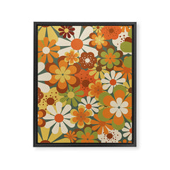 70's Retro Flowers Print Framed Canvas Print