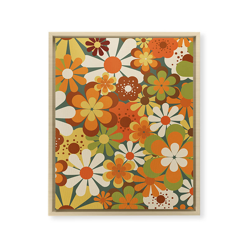 70's Retro Flowers Print Framed Canvas Print