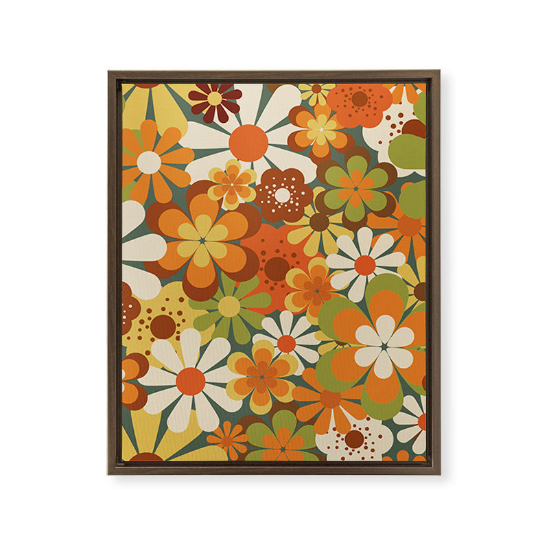 70's Retro Flowers Print Framed Canvas Print