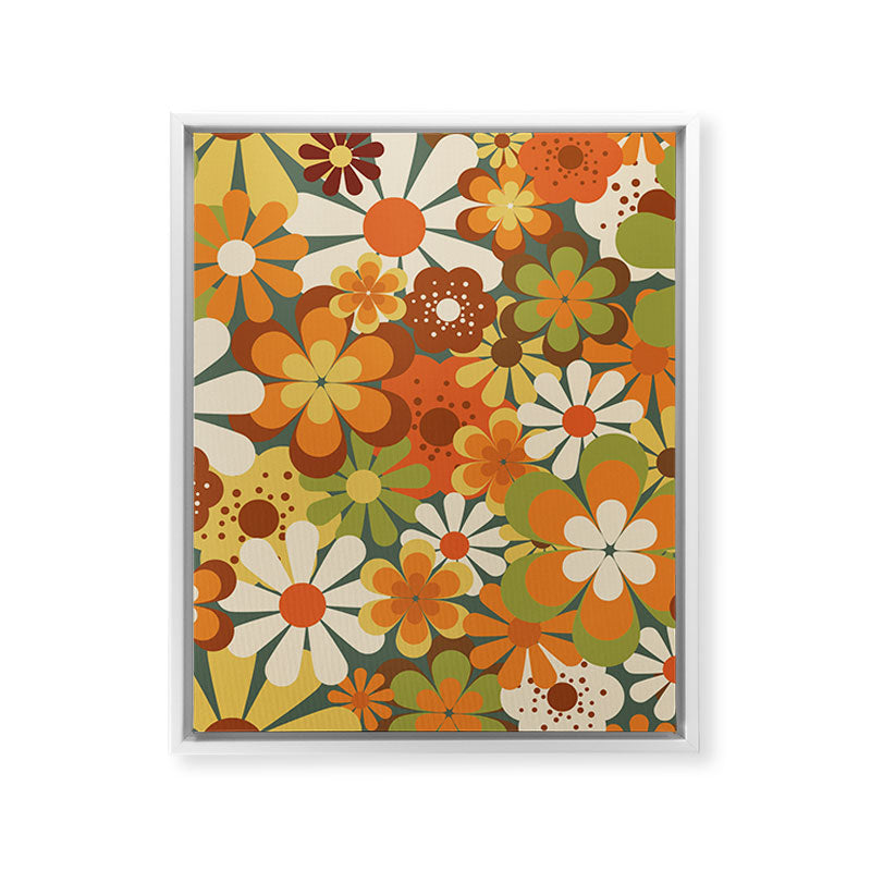 70's Retro Flowers Print Framed Canvas Print