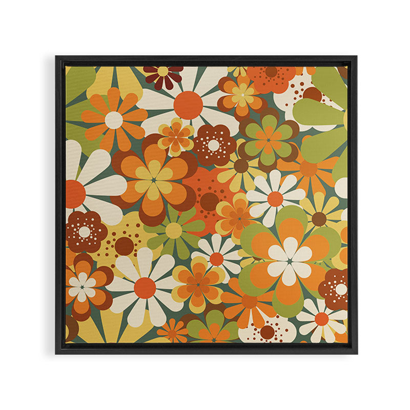 70's Retro Flowers Print Framed Canvas Print