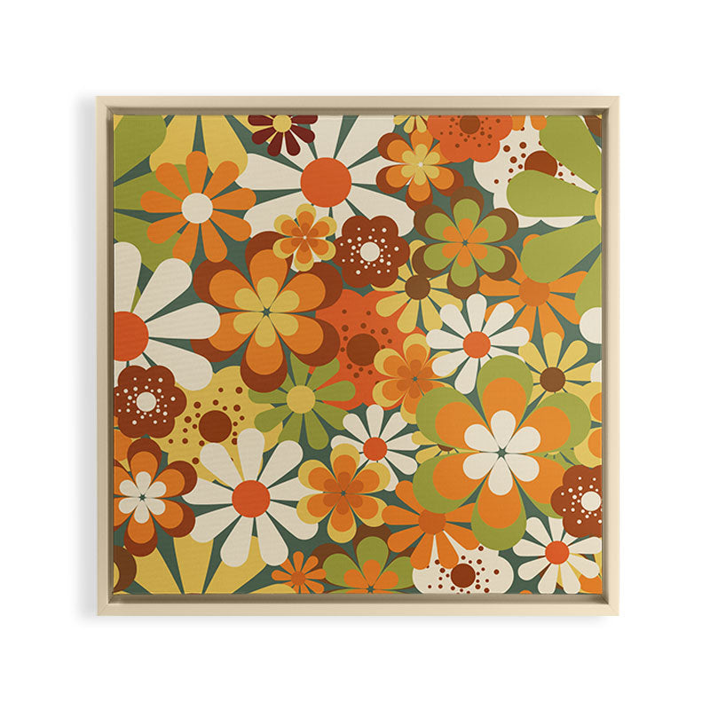 70's Retro Flowers Print Framed Canvas Print
