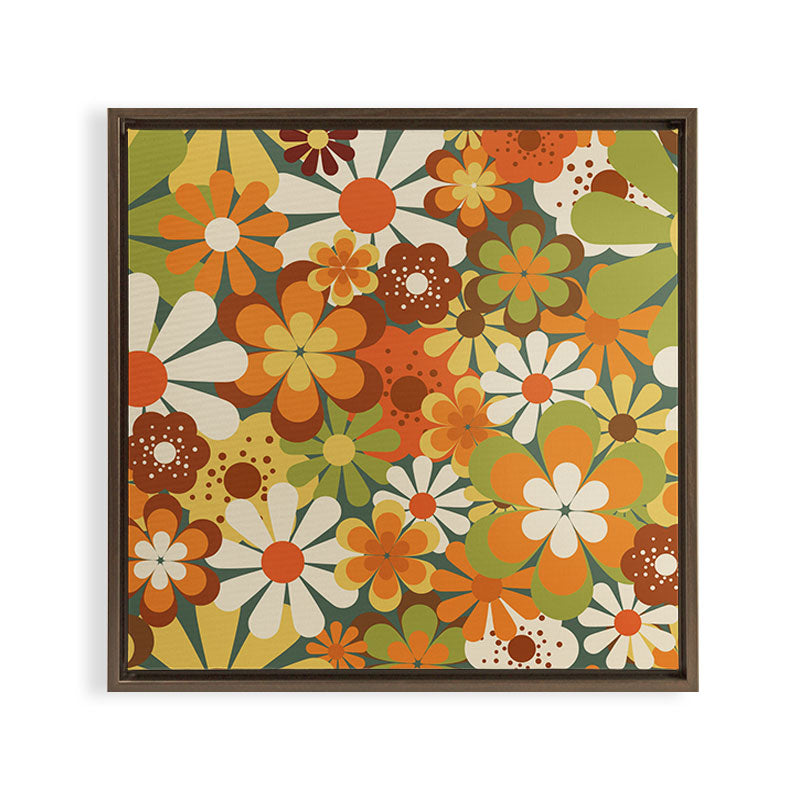 70's Retro Flowers Print Framed Canvas Print