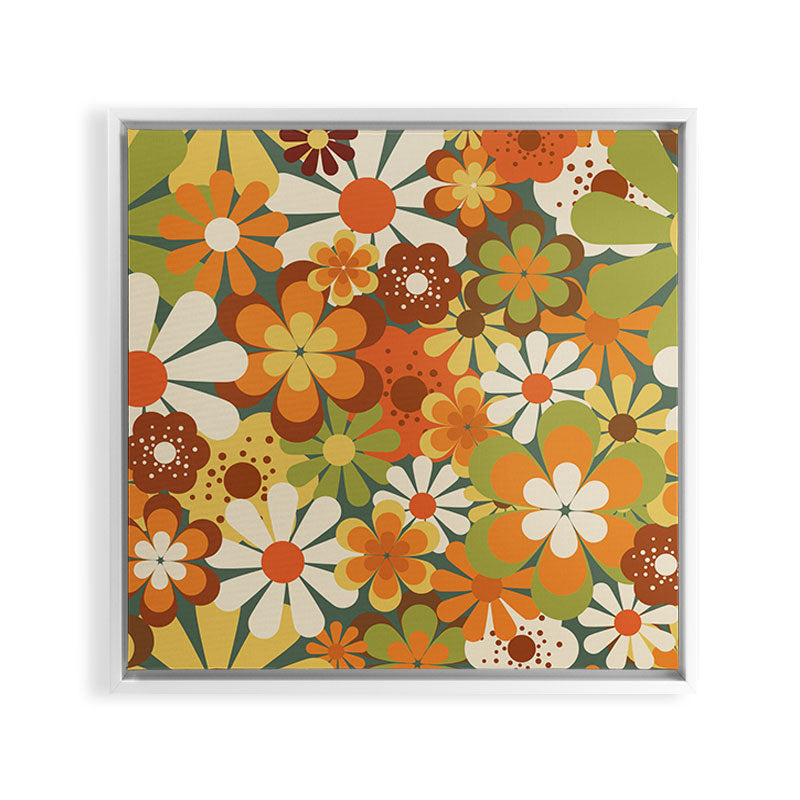 70's Retro Flowers Print Framed Canvas Print
