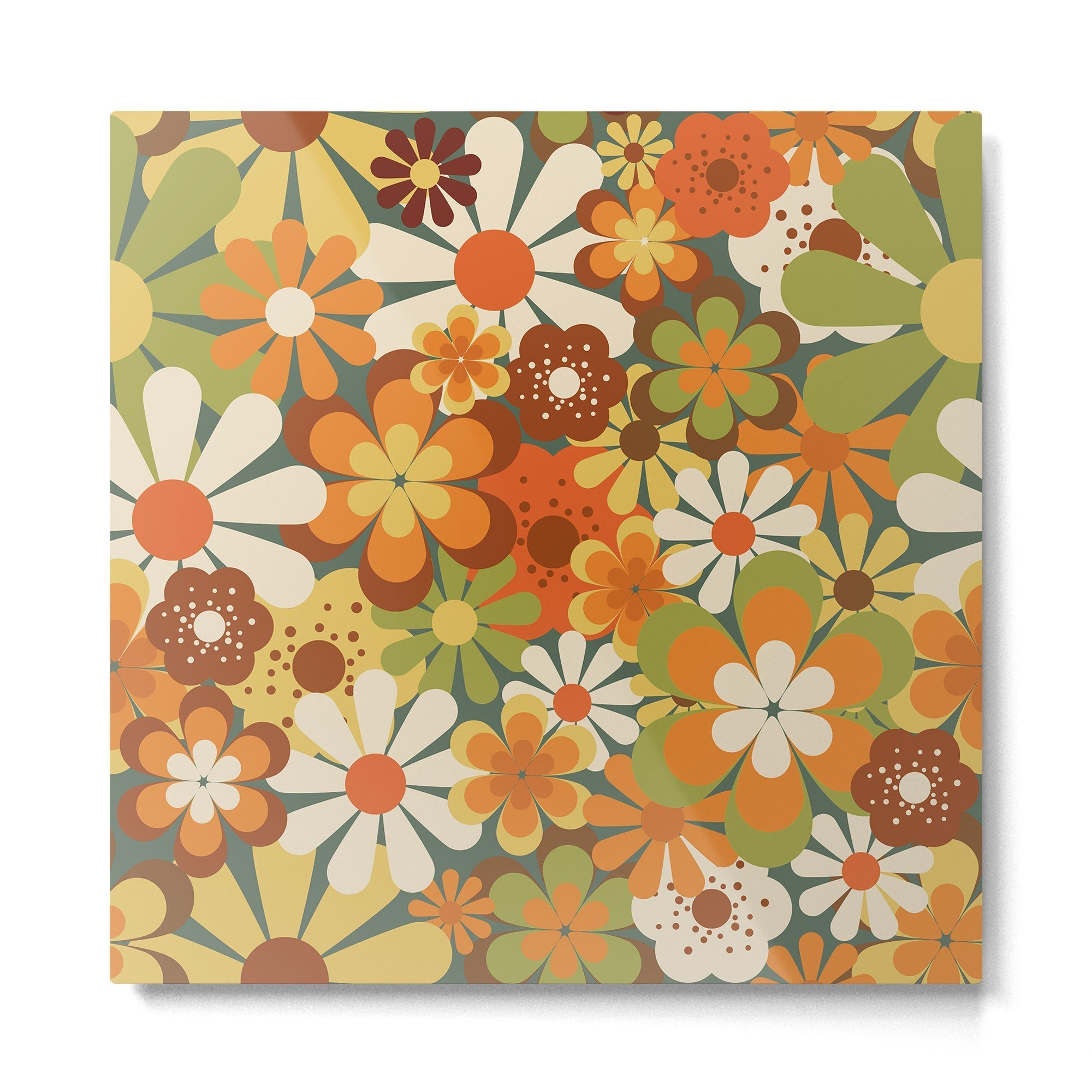 70's Retro Flowers Print Metal Print