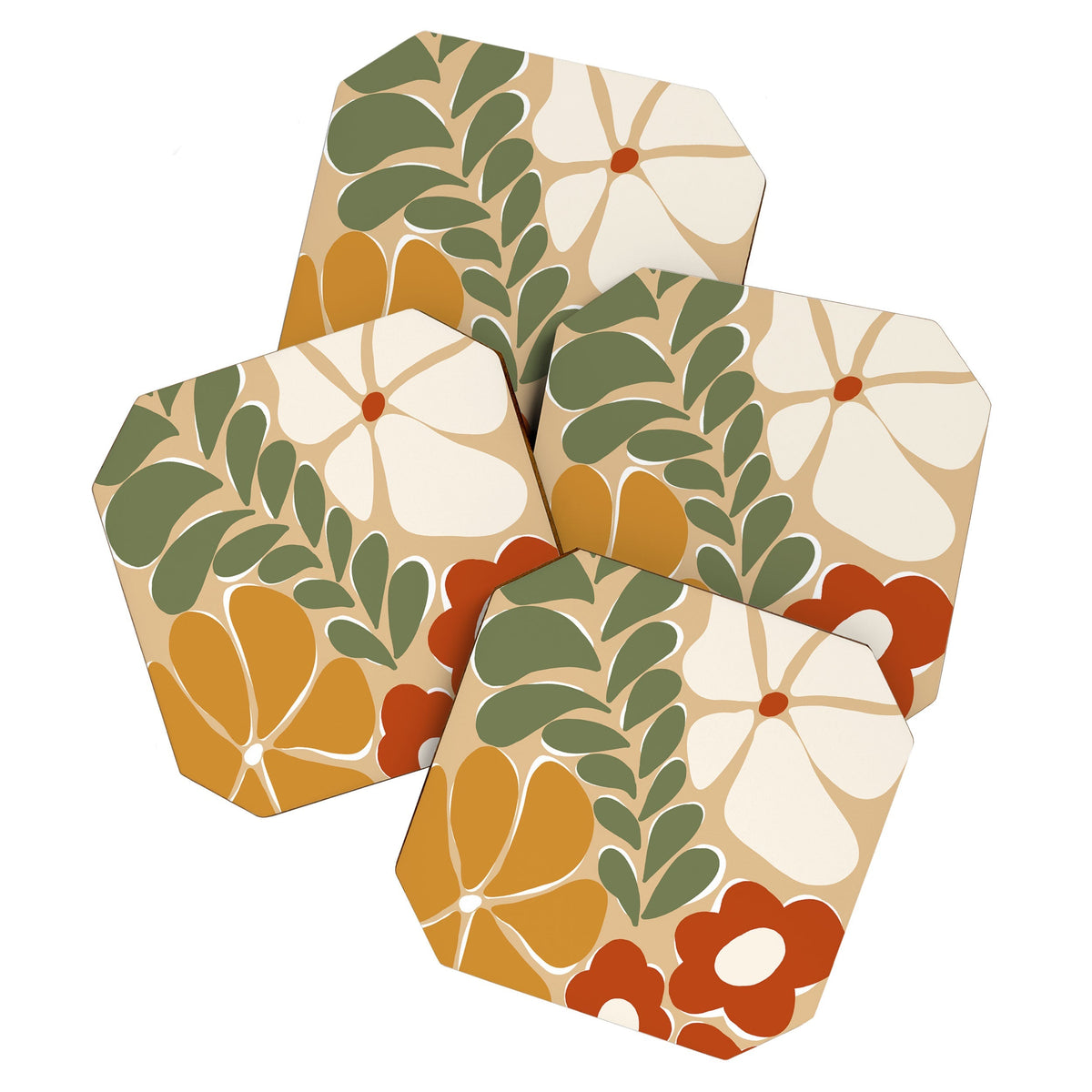 70s boho botanical flowers   Coaster
