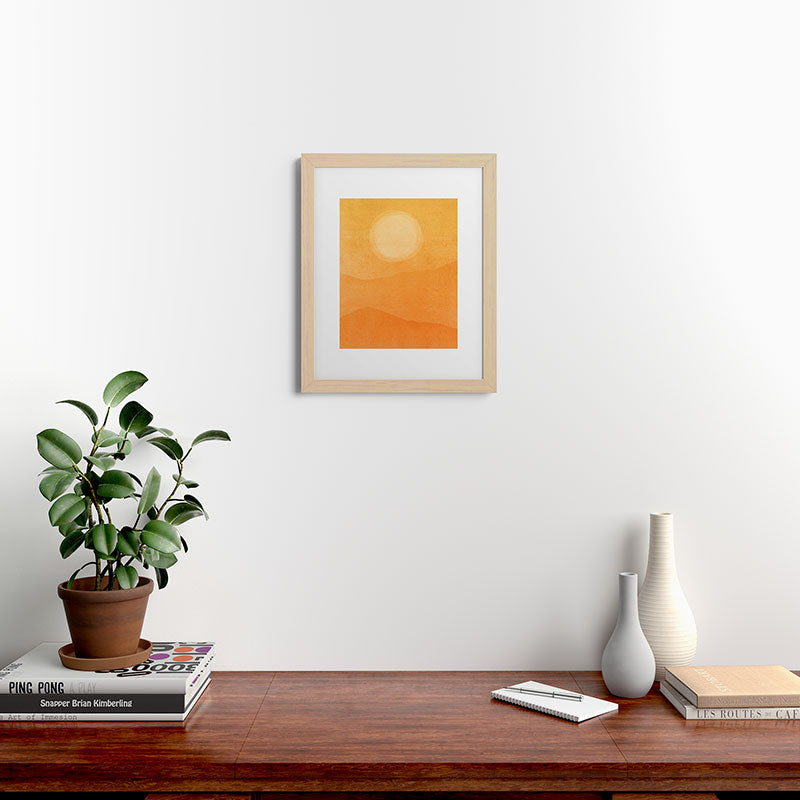 70s Style Golden Sunset Abstract Landscape Framed Art Print