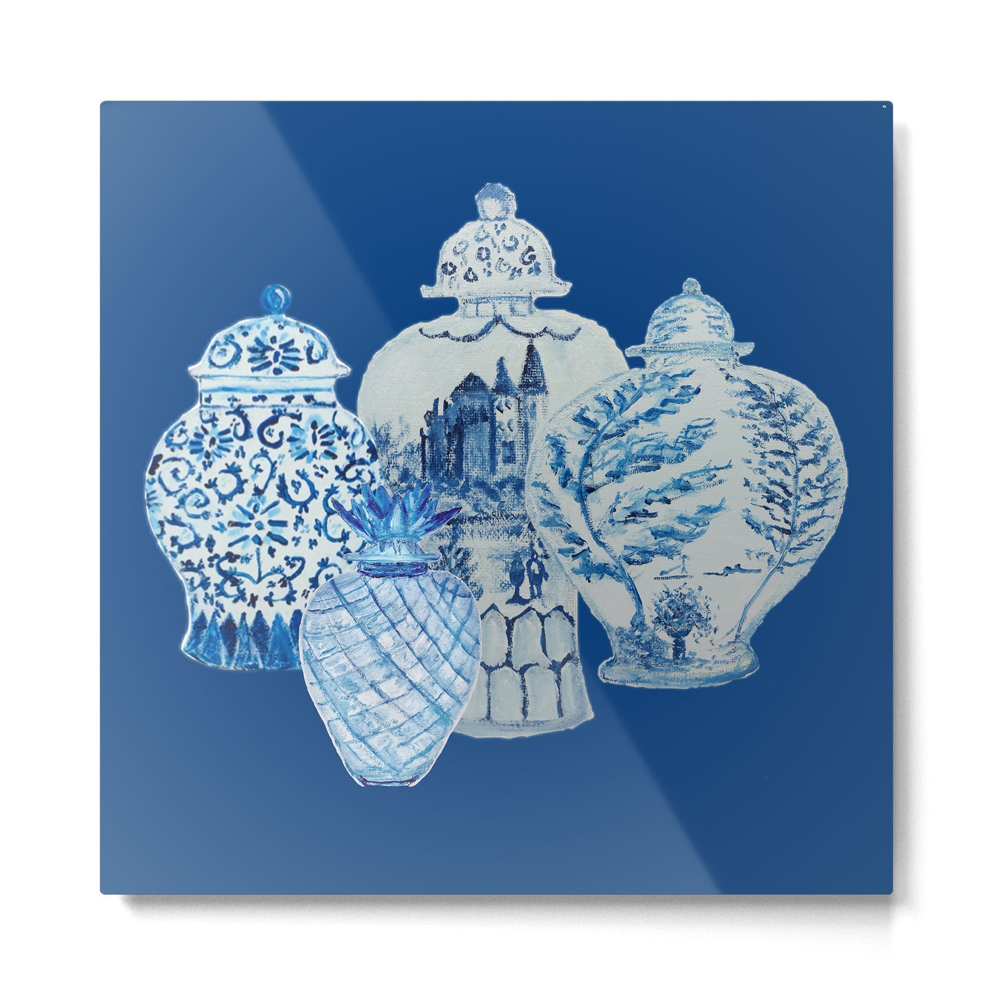 4 Four 4 Blue and White Ginger Jars  Metal Print
