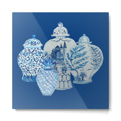 4 Four 4 Blue and White Ginger Jars  Metal Print
