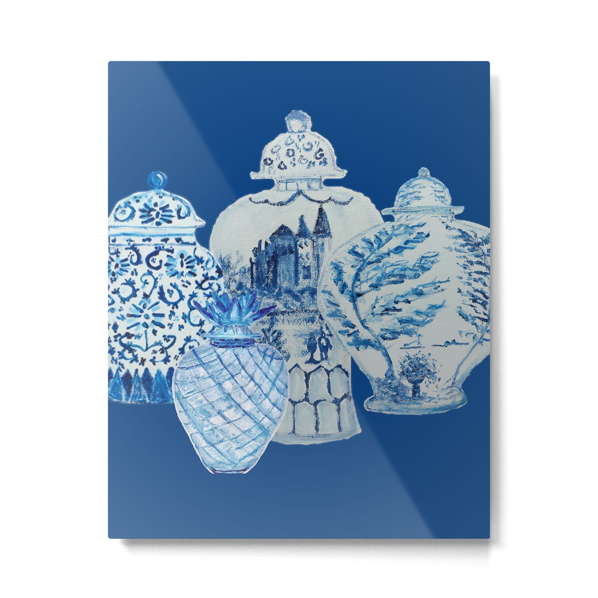 4 Four 4 Blue and White Ginger Jars  Metal Print