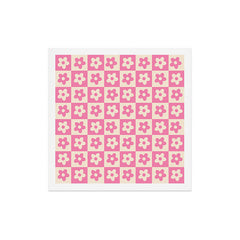 90s checkers flowers cream and pink Art Print