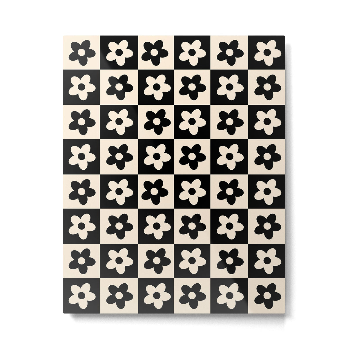 90s flowers checkers cream and black Metal Print