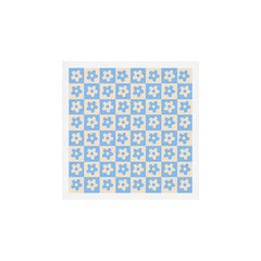 90s flowers checkers cream and blue Art Print