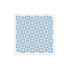 90s flowers checkers cream and blue Art Print