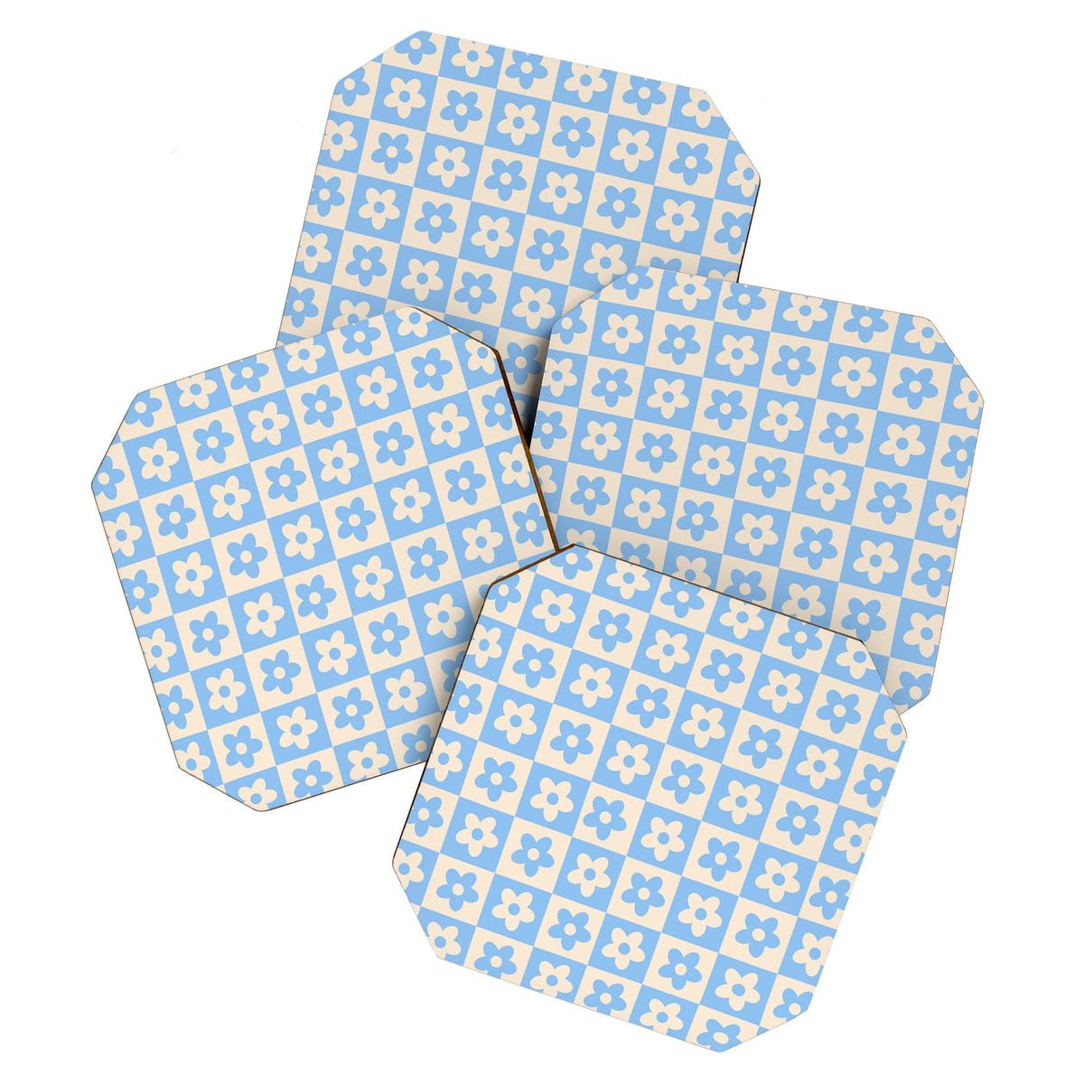 90s flowers checkers cream and blue Coaster