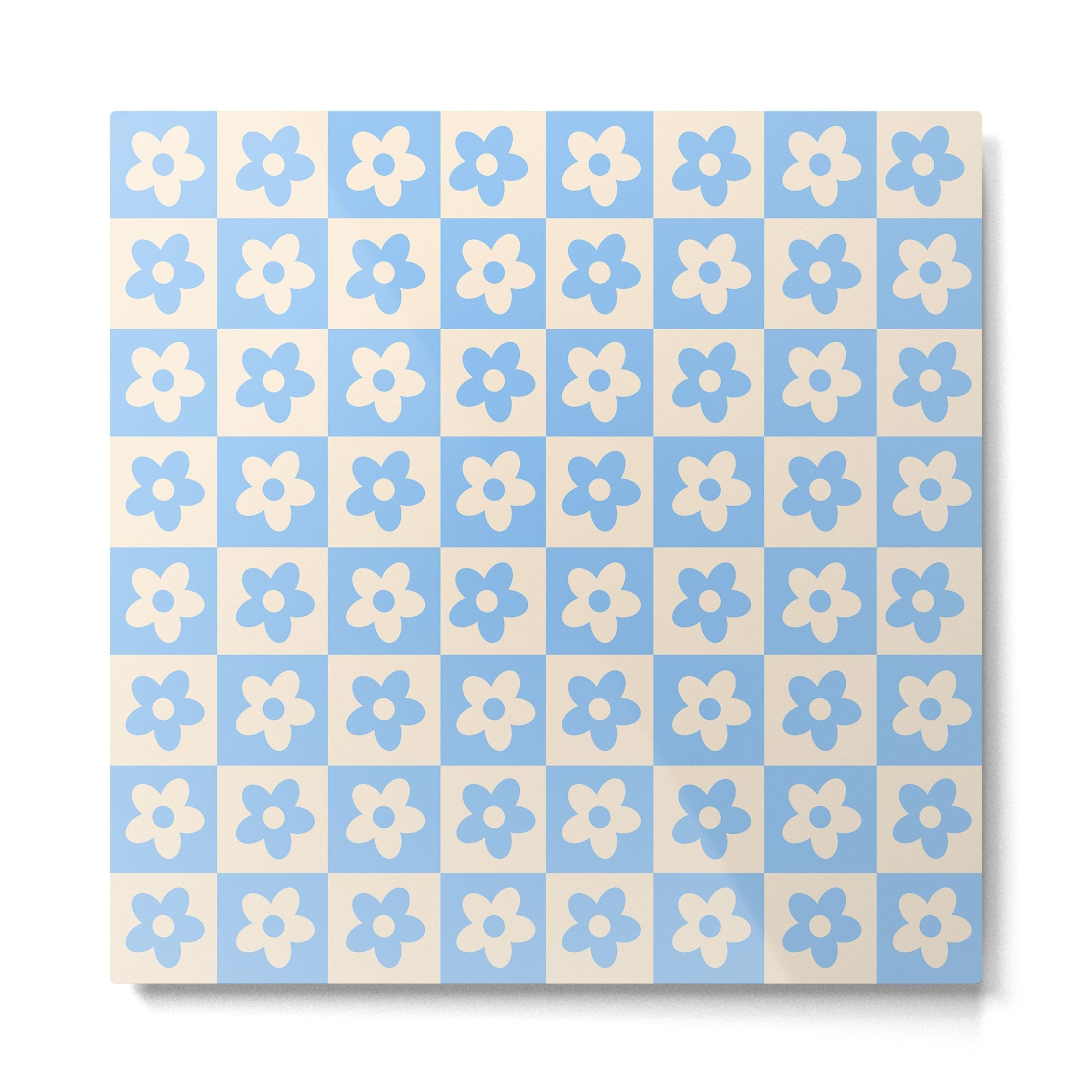 90s flowers checkers cream and blue Metal Print