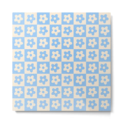 90s flowers checkers cream and blue Metal Print