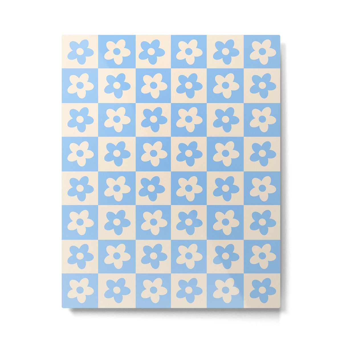 90s flowers checkers cream and blue Metal Print