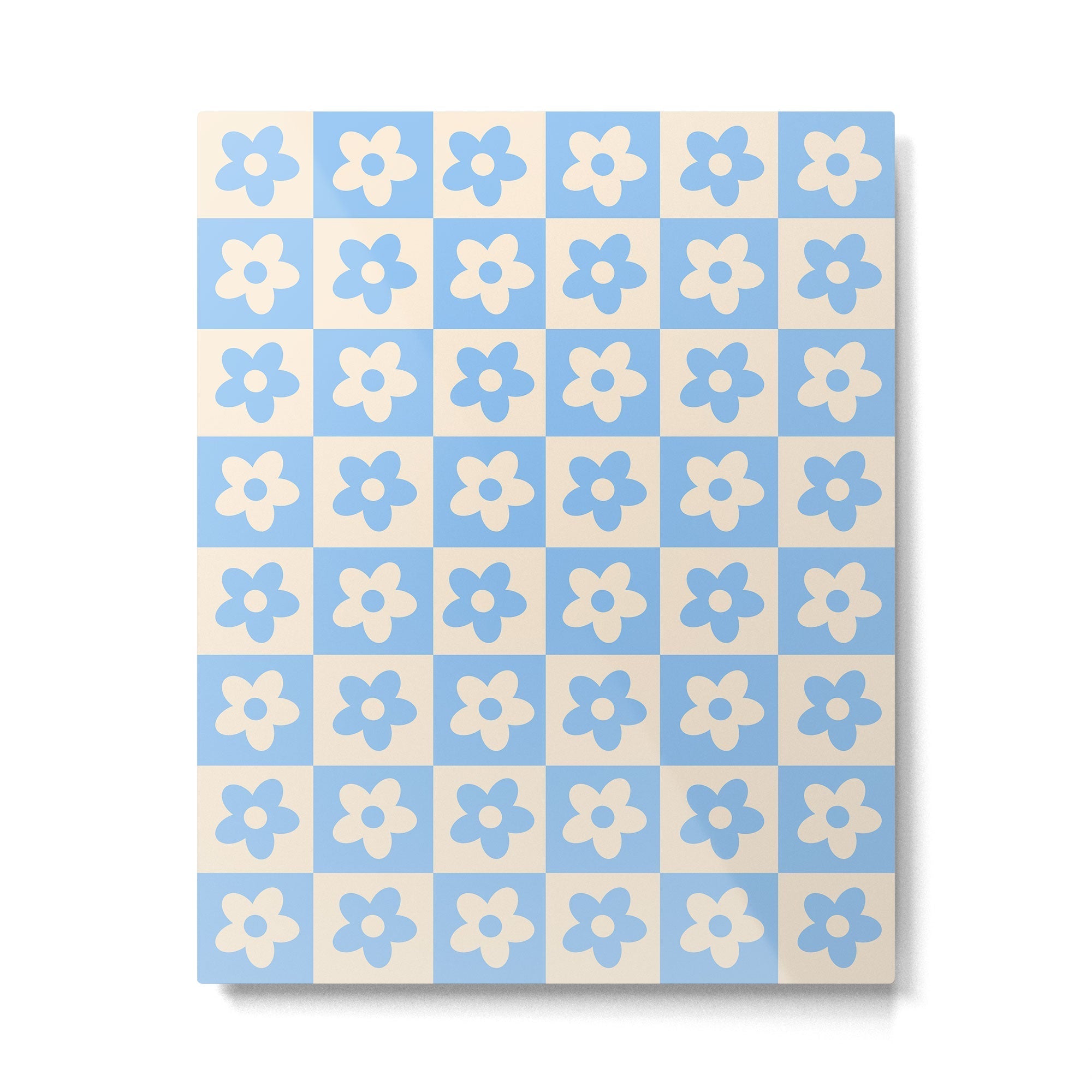 90s flowers checkers cream and blue Metal Print