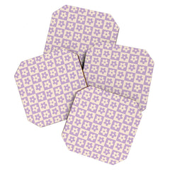 90s flowers checkers cream and lilac Coaster