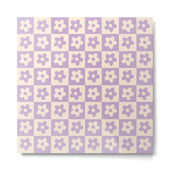 90s flowers checkers cream and lilac Metal Print