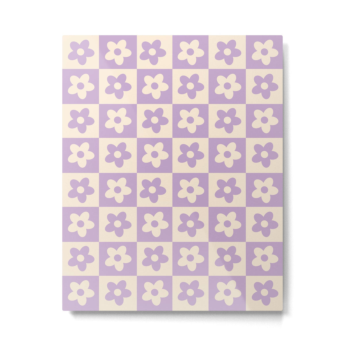 90s flowers checkers cream and lilac Metal Print