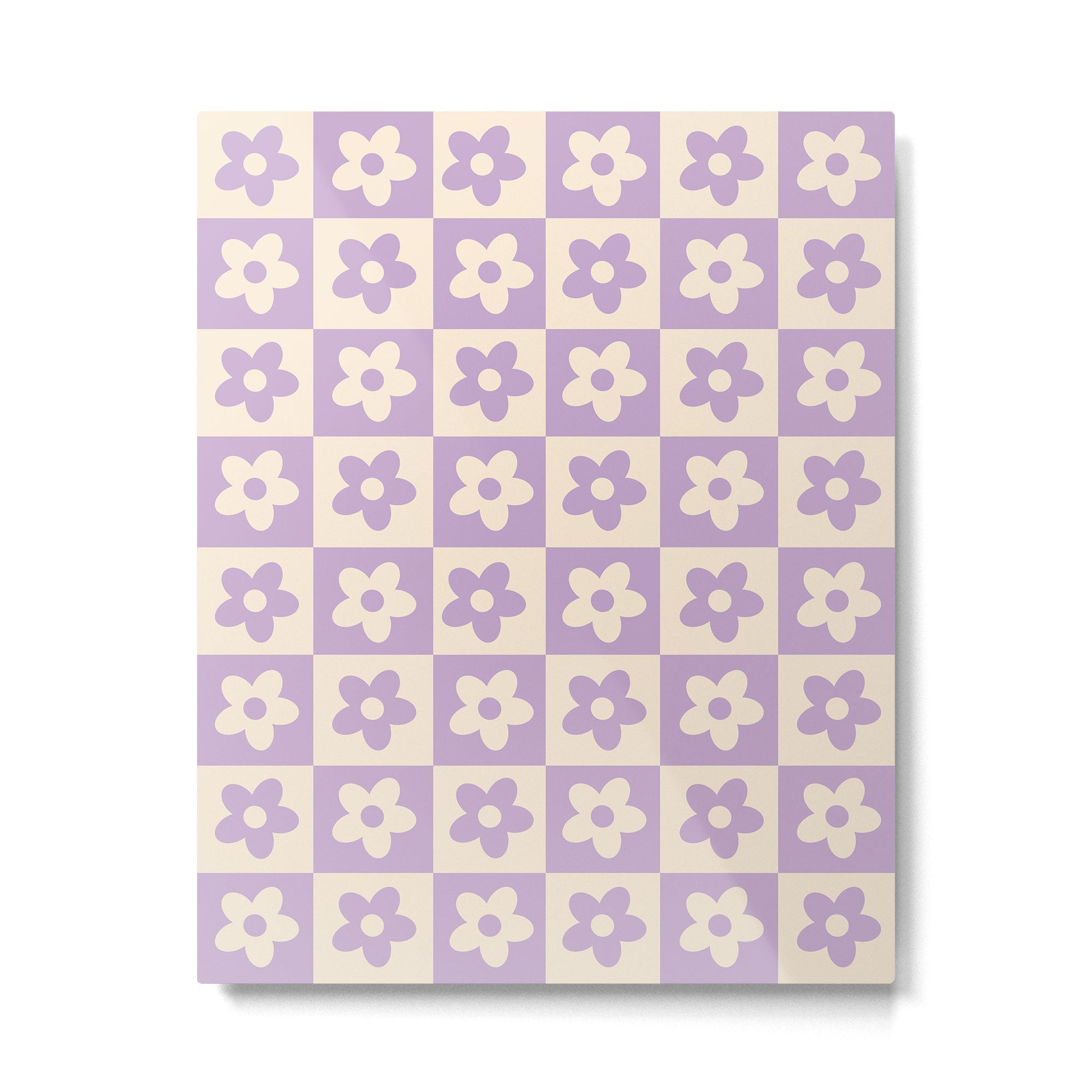 90s flowers checkers cream and lilac Metal Print