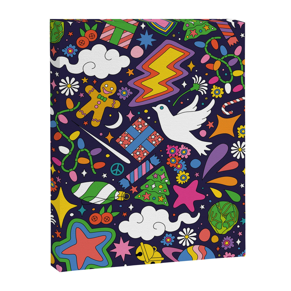 60s 70s psychedelic Modern Christmas Confetti Pattern Canvas Print