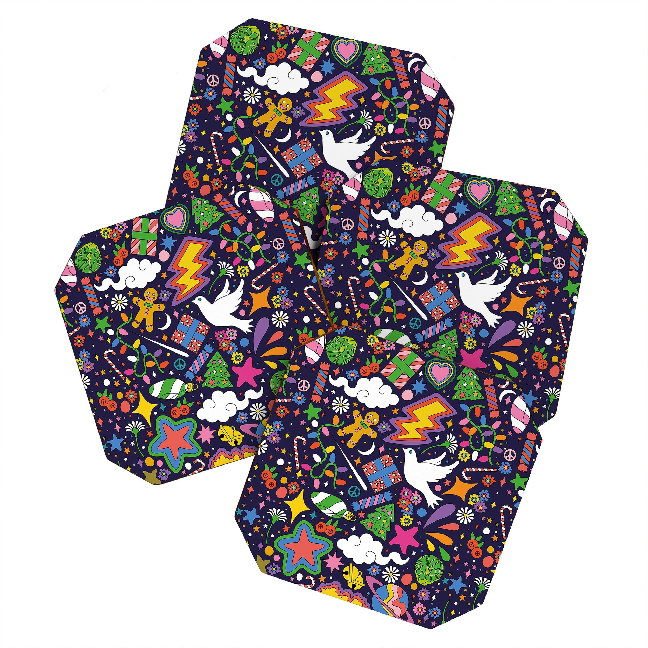 60s 70s psychedelic Modern Christmas Confetti Pattern Coaster