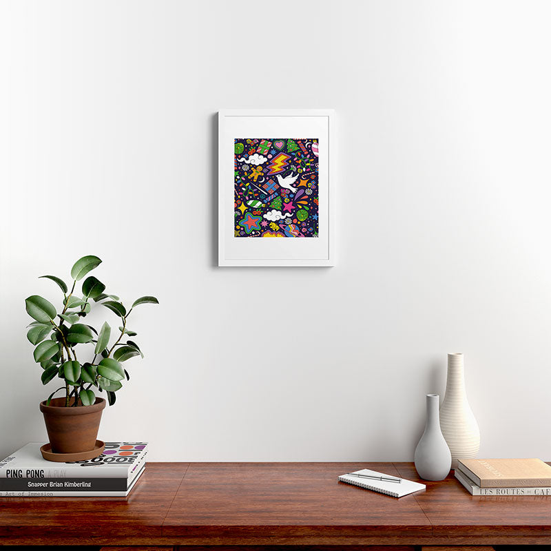 60s 70s psychedelic Modern Christmas Confetti Pattern Framed Art Print
