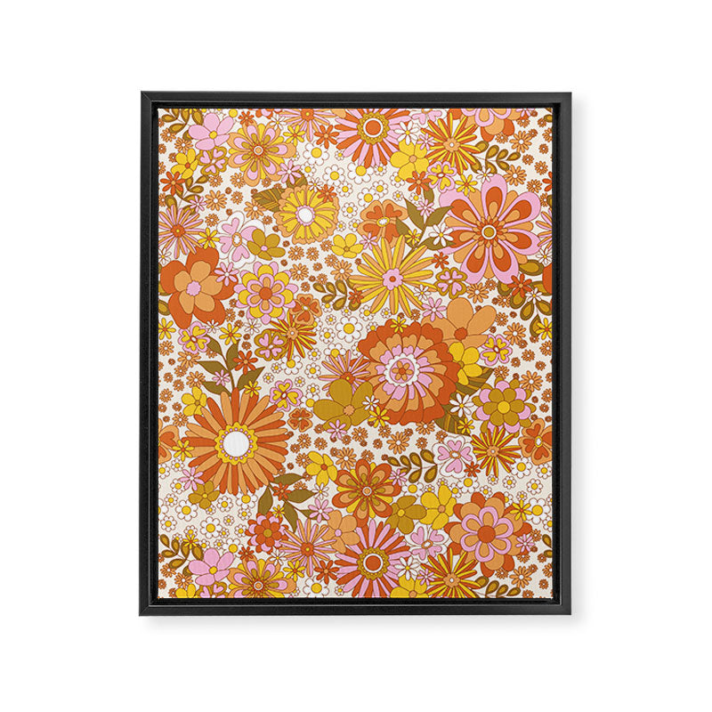 70s Floral Pattern Framed Canvas Print